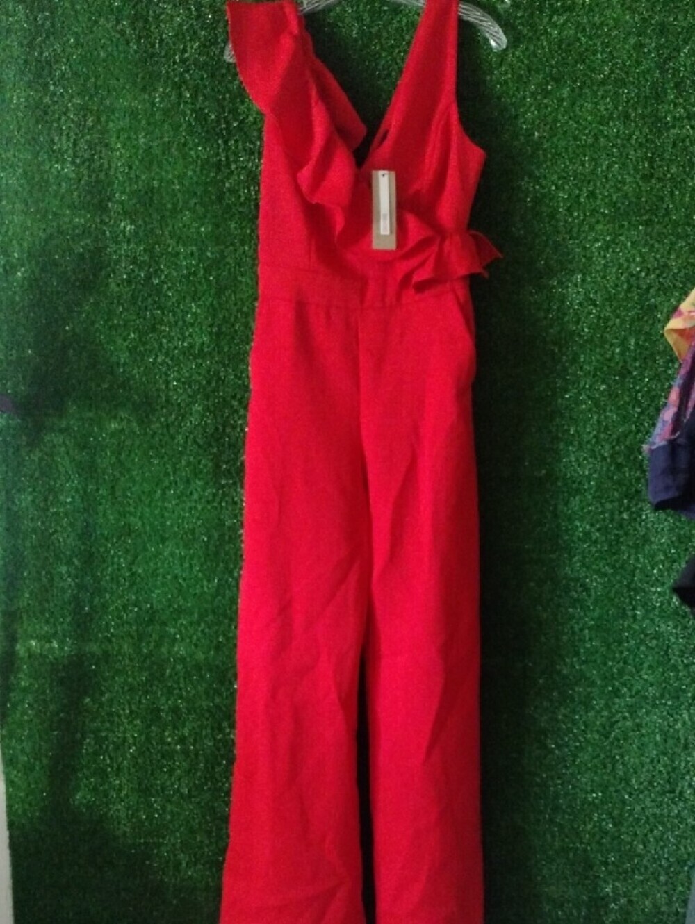 DO+BE Red One-Shoulder Ruffle Wide-Leg Jumpsuit - Picture 5 of 5